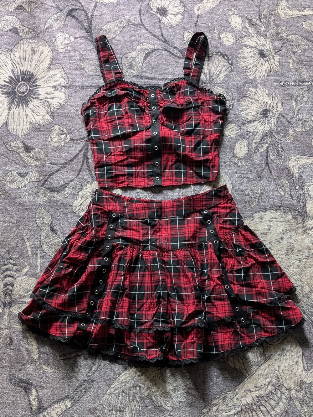 Plaid Top And Skirt Set